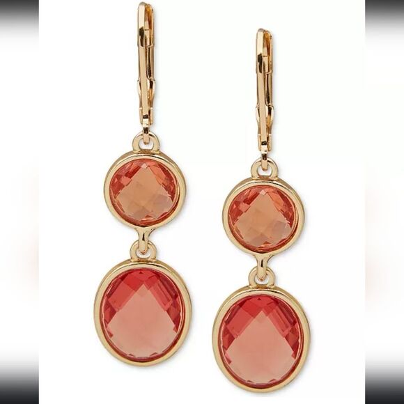 🎁Anne Klein Gold-Tone Color Stone Double Drop Earrings - Picture 1 of 5